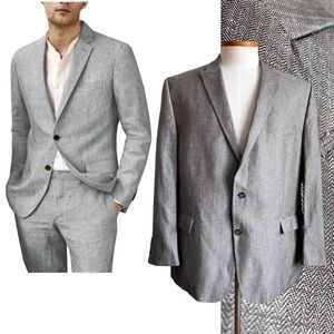 Calvin Klein Linen Wool Gray Men Blazer Sport Coat Suit Jacket 46R